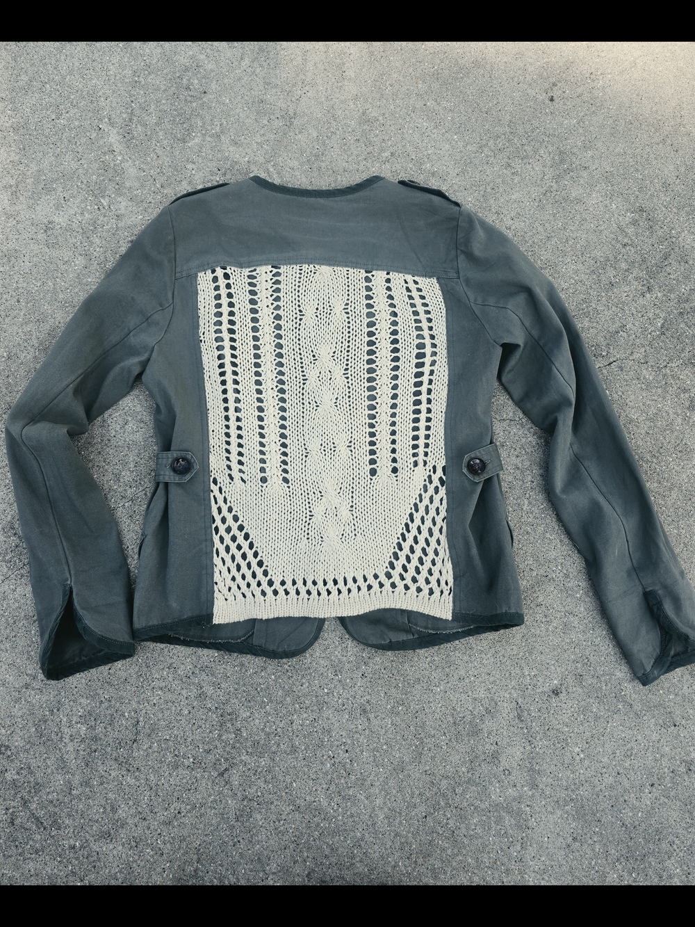 Gibson Slate Gray/Green Utility Jacket with Cream Crochet Back Panel